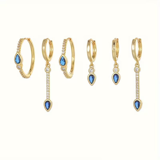 Boucle d'oreille Gouttes Bleues Set