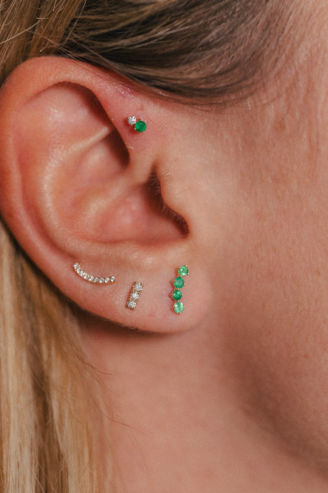 Piercing Hailey Émeraude - Or Blanc