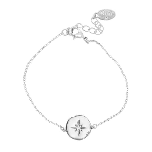 Bracelet argent gravé Etoile Nord et ornée zircon blanc