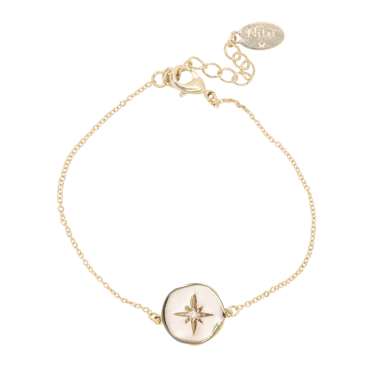 Bracelet or gravé Etoile Nord et ornée zircon blanc