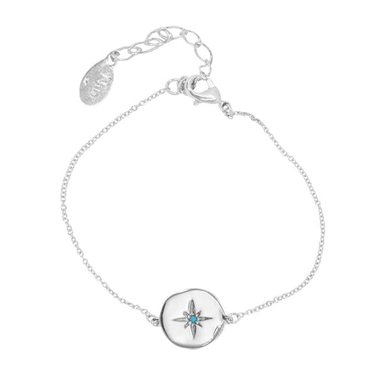 Bracelet argent gravé Etoile Nord et ornée zircon turquoise