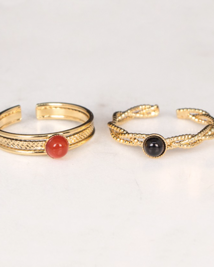 bague oreade gaufree torsadee noire et rouge