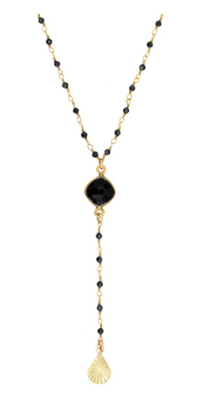 Collier type chapelet Nilaï orné de pierres onyx noir