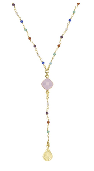 Collier type chapelet Nilaï orné de pierres multicolores et calcédoine rose