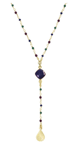 Collier type chapelet Nilaï orné de pierres quartz saphire