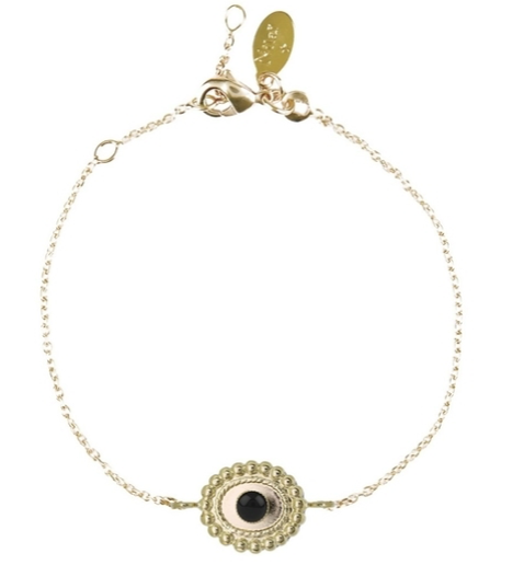 Bracelet Nilaï chaine fine talisman orné pierre onyx noir