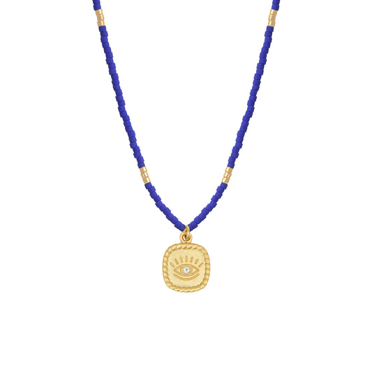 Collier Mini Oracles oeil en perles de miyuki bleues de la marque Nilai