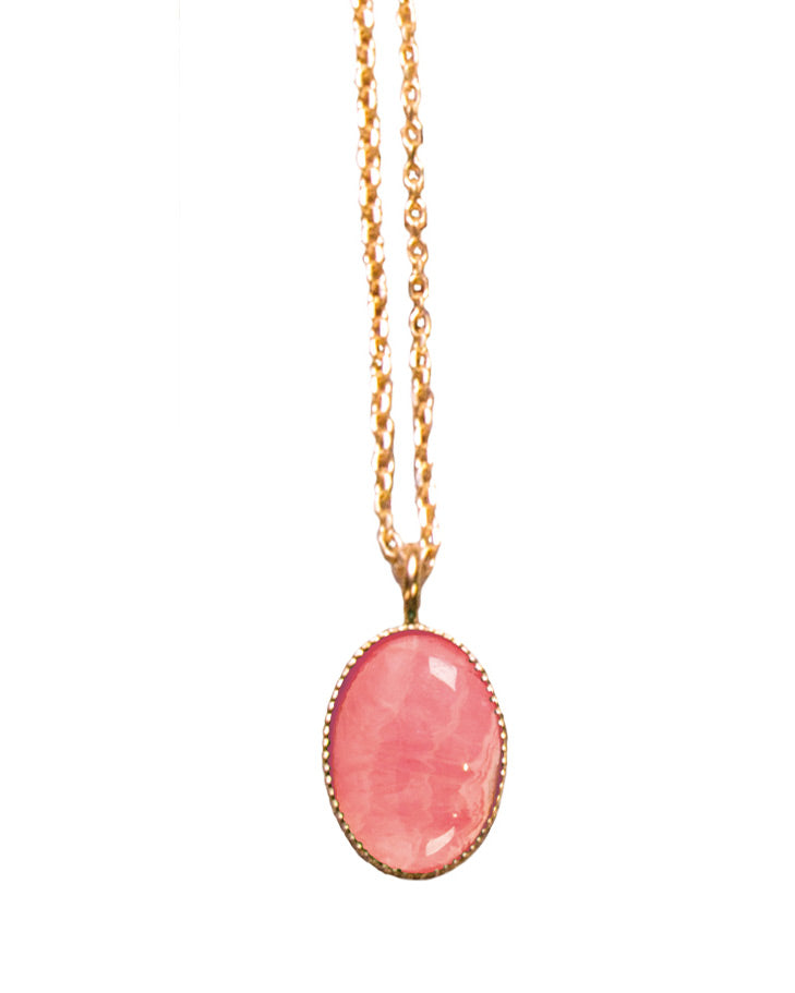 Collier Nilaï fin avec pendentif ovale en pierre rhodocrosite