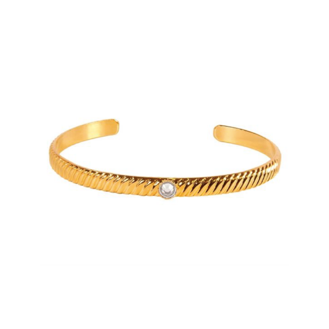 Jonc Nilaï strié ajustable serti d’un cristal Swarovski blanc