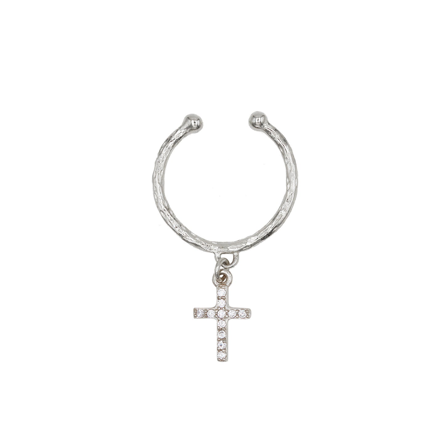 Bague fine couleur argent avec croix