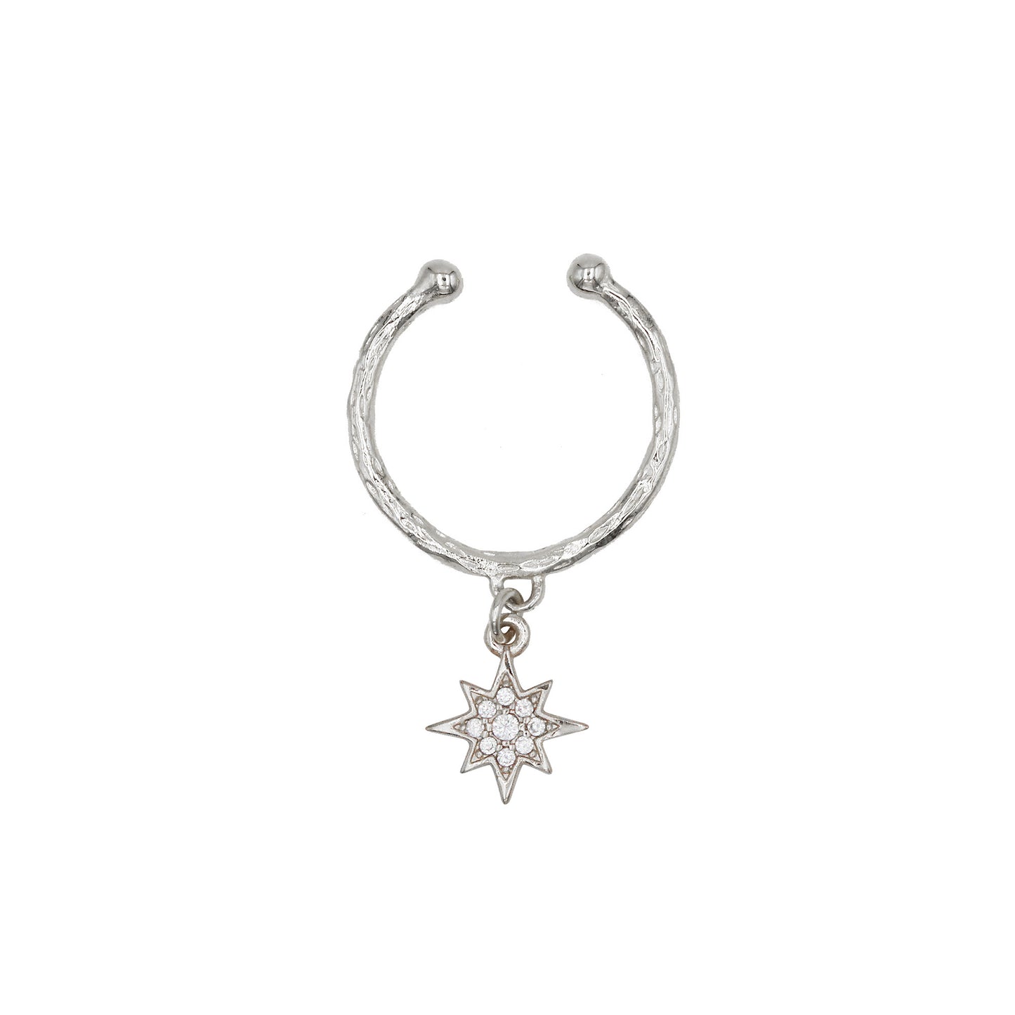 Bague fine couleur argent avec étoile du nord