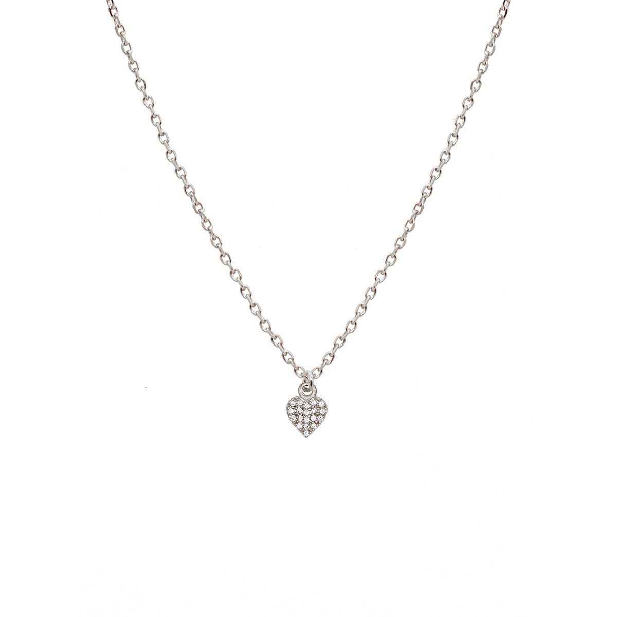 Collier fin argent et strass avec médaille en forme de coeur
