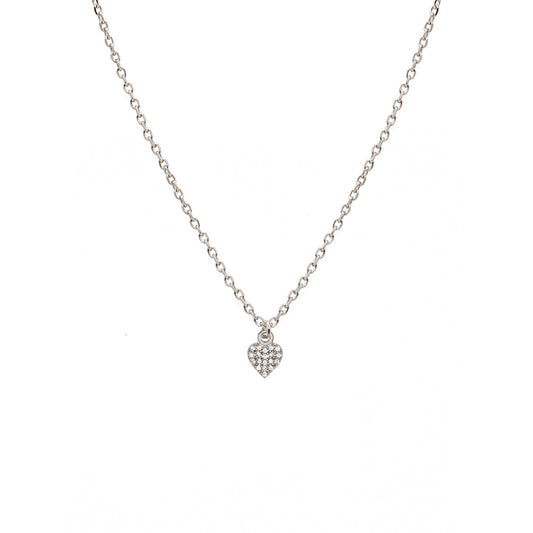 Collier fin argent et strass avec médaille en forme de coeur
