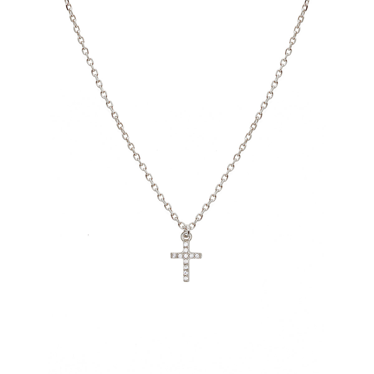 Collier fin argent et strass avec médaille en forme de croix