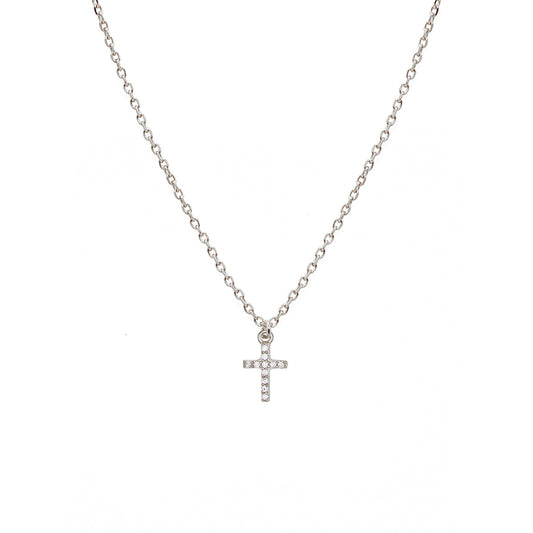Collier fin argent et strass avec médaille en forme de croix