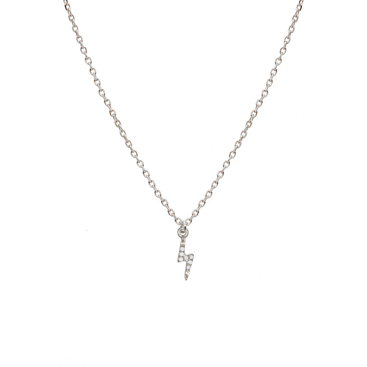 Collier fin argent et strass avec médaille en forme d'éclair