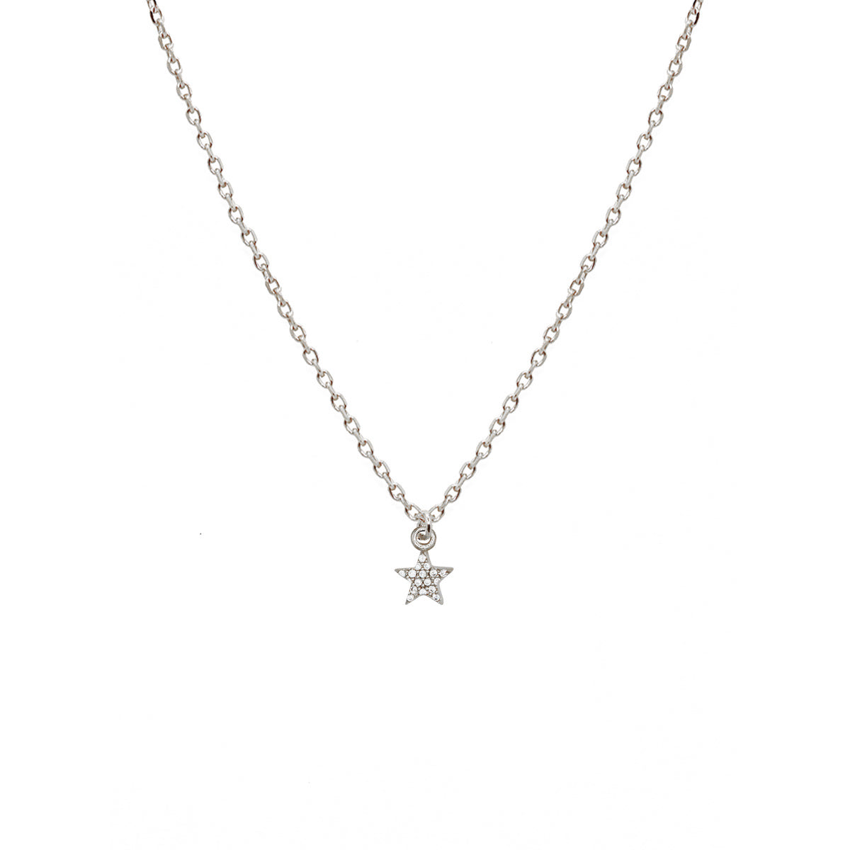 Collier fin argent et strass avec médaille en forme d'étoile