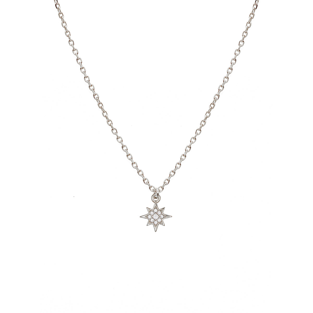 Collier fin argent et strass avec médaille en forme d'étoile polaire
