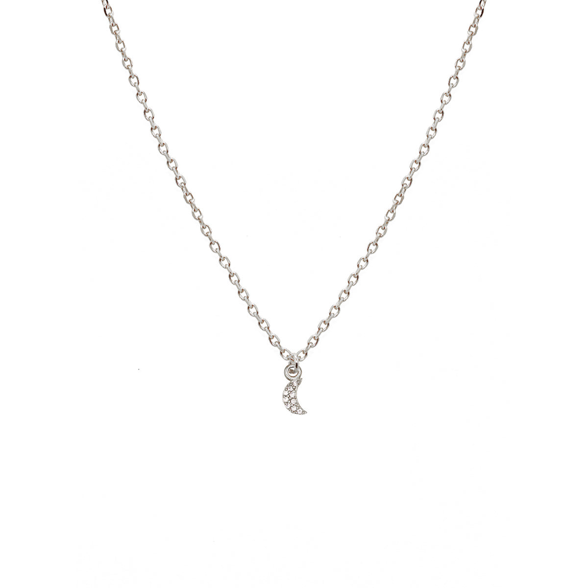 Collier fin argent et strass avec médaille en forme de lune