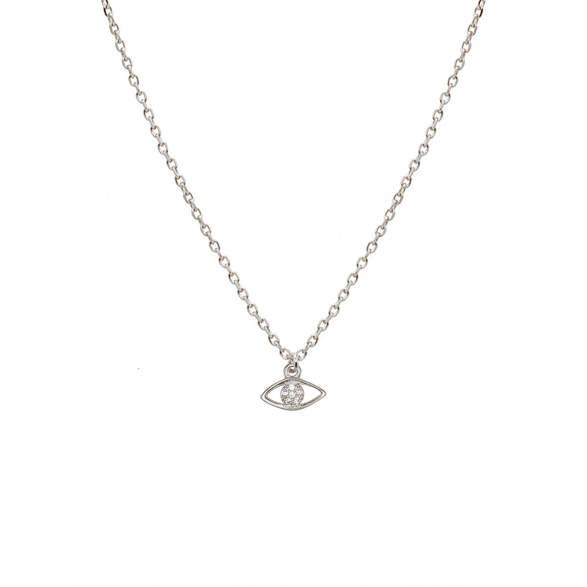 Collier fin argent et strass avec médaille en forme d'oeil