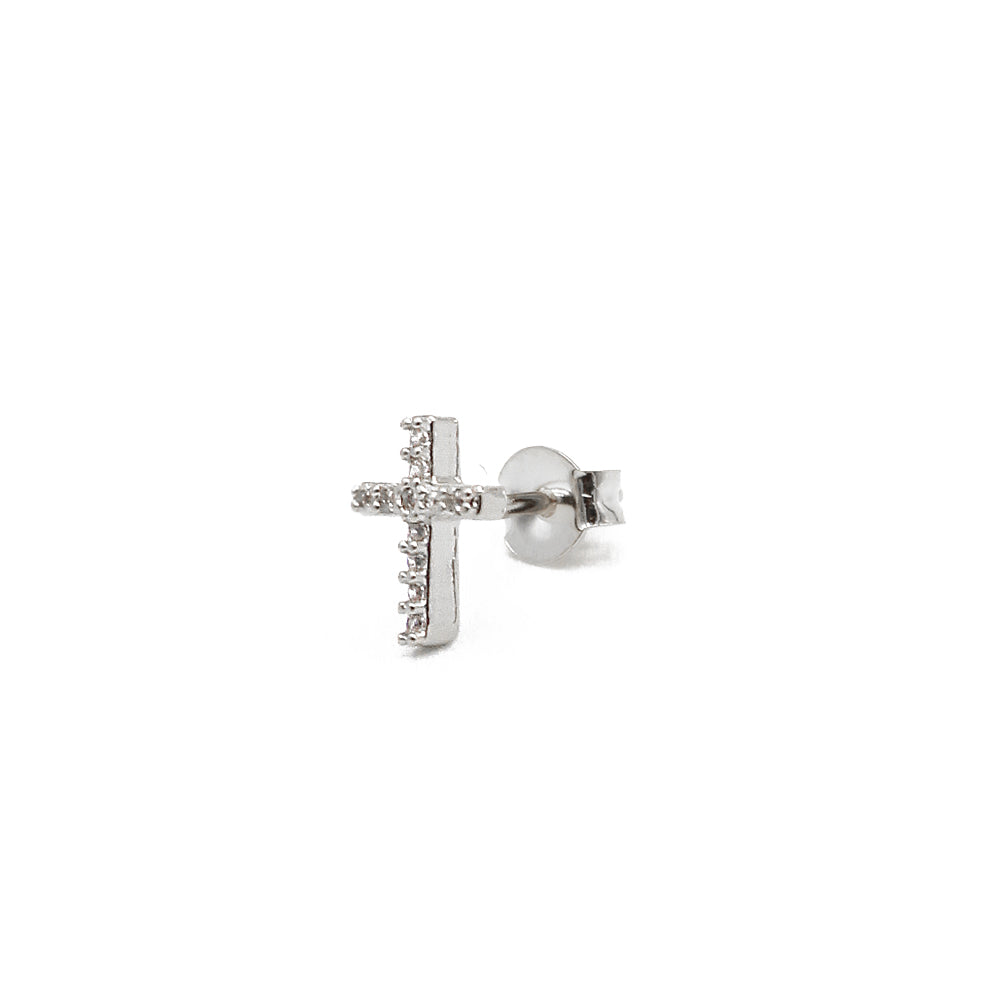 Mini puce d'oreilles argent en forme de croix