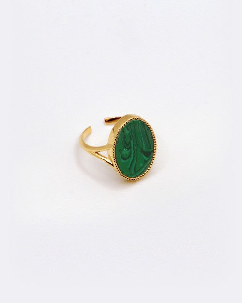 Bague Nilaï grande pierre naturelle plate malachite