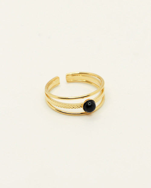 Bague Nilaï triple anneau gaufré orné pierre agate noire