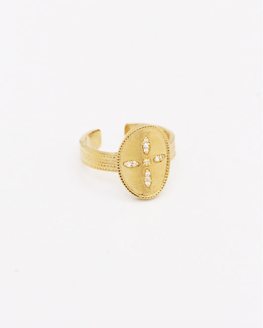 Bague Nilaï ornée croix zircons blancs