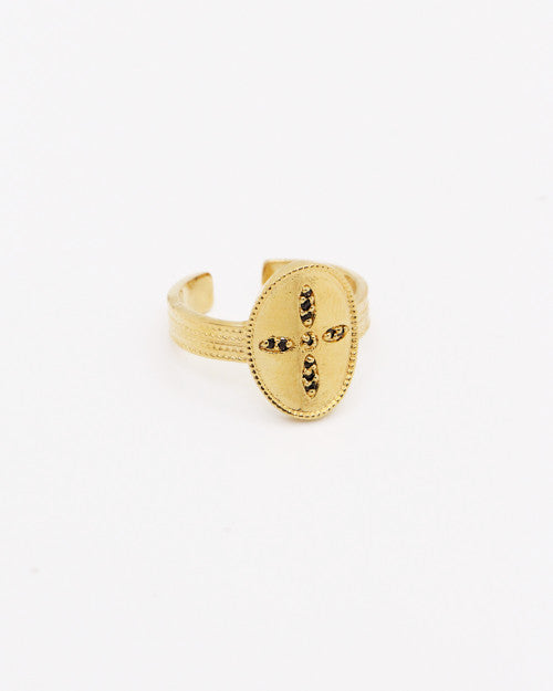 Bague Nilaï ornée croix zircons noirs