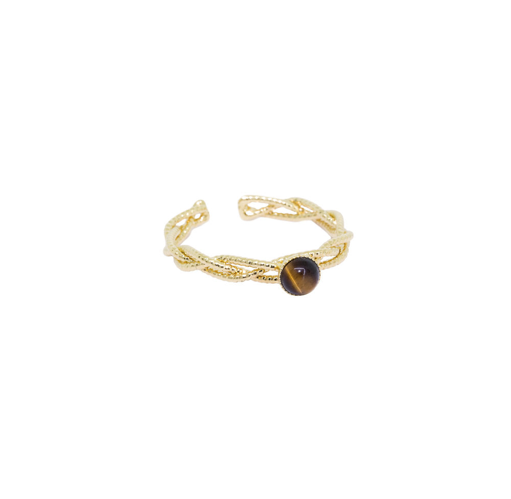 Bague Nilaï torsadée ornée pierre oeil de tigre