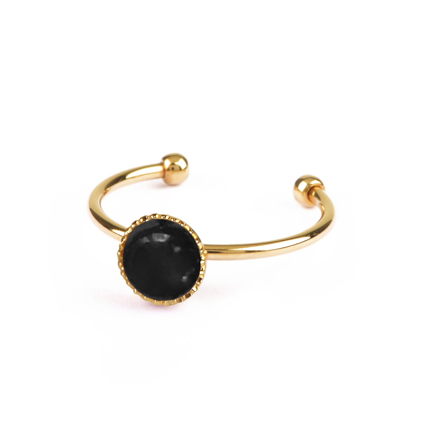 Bague réglable athéna de la marque nilai avec pierre agate noire