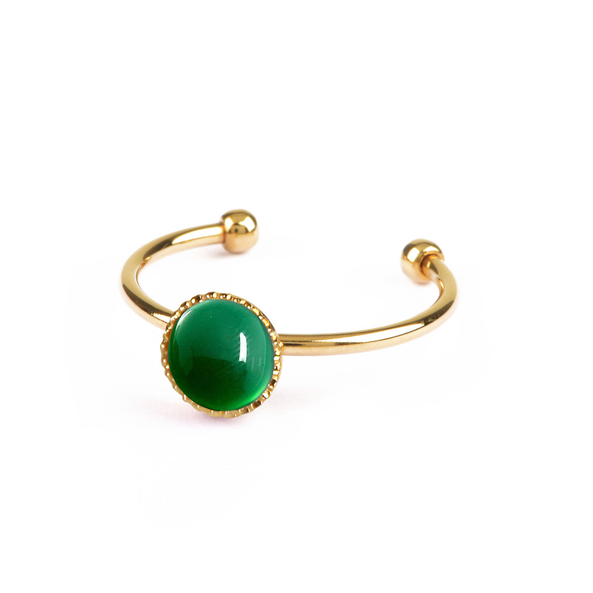 Bague réglable athéna de la marque nilai avec pierre agate verte