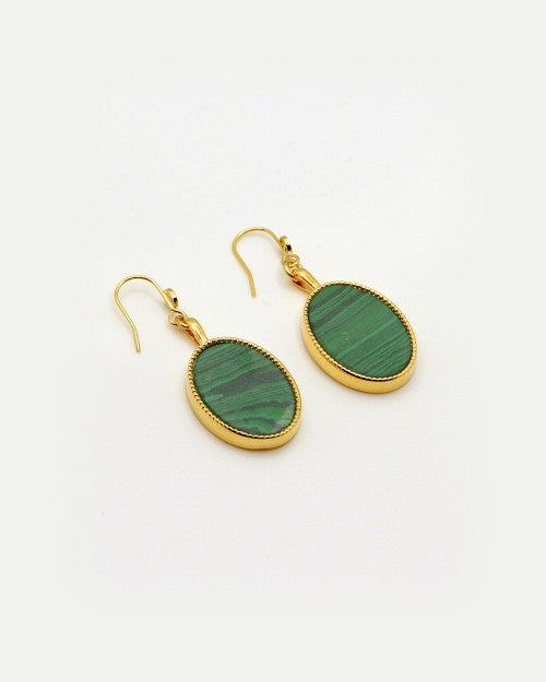 Boucles d’oreilles Nilaï pendantes grande pierre naturelle plate malachite
