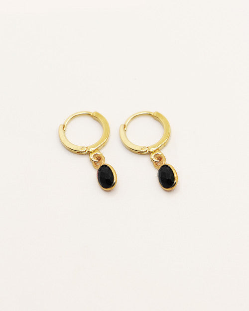 Mini créoles Nilaï pendantes pierre agate noire