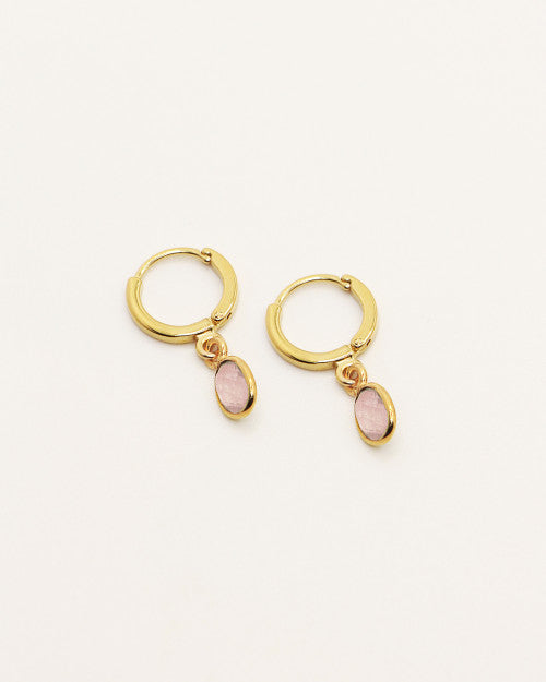 Mini créoles Nilaï pendantes pierre calcédoine rose