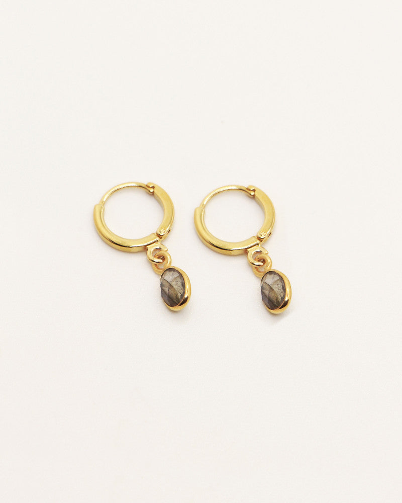 Mini créoles Nilaï pendantes pierre labradorite