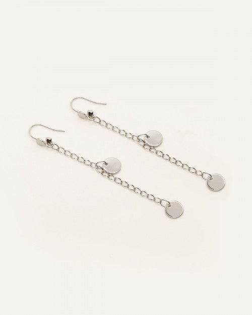 Boucles d’oreilles Nilaï pendantes chaines ornées pampilles rondes argent