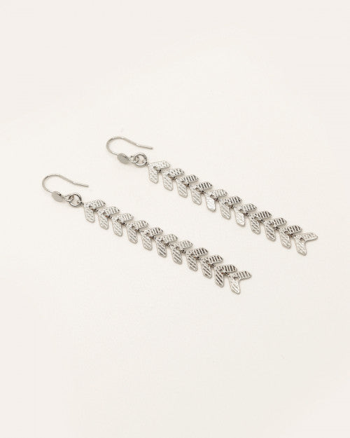 Boucles d’oreilles Nilaï pendantes motif épi de blé argent