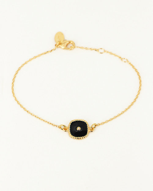 bracelet fin bélize avec medaille carrée noire