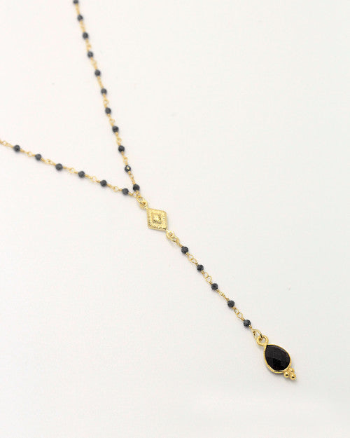 Collier type chapelet Nilaï orné de pierres onyx noir