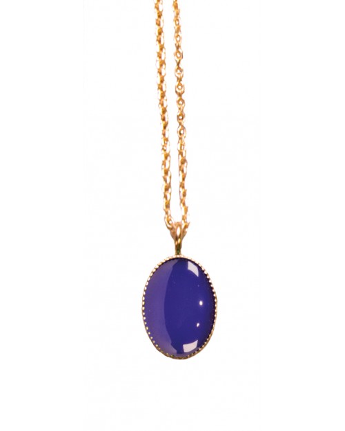 Collier Nilaï fin avec pendentif ovale en pierre agate bleue
