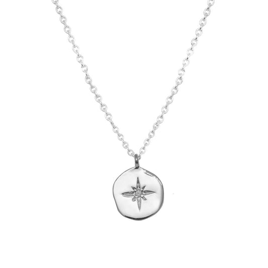 Collier gravé Etoile Nord et ornée zircon blanc