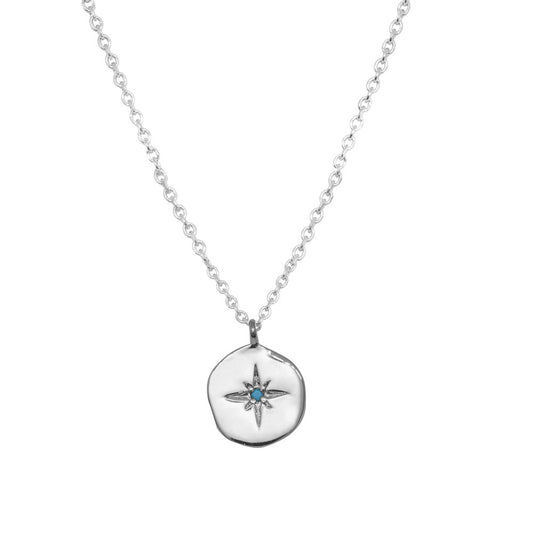 Collier gravé Etoile Nord et ornée zircon turquoise