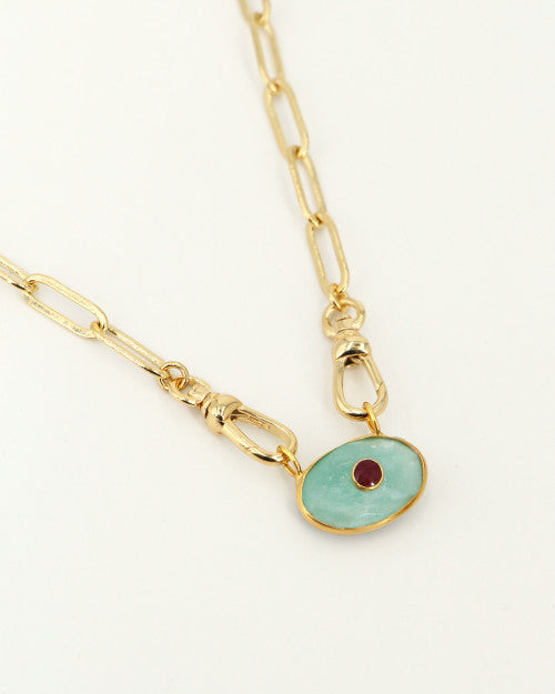 Collier Deva Nilai avec chaine à grosse maille, mousqueton et pierre naturelle amazonite