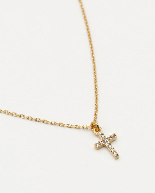 Collier fin plaqué or Nilaï avec pendentif croix à strass