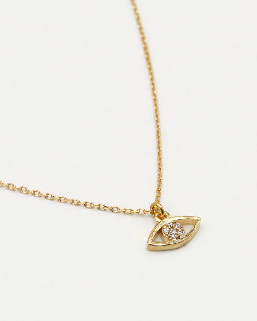 Collier fin plaqué or Nilaï avec pendentif oeil à strass