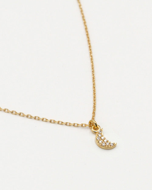 Collier fin plaqué or Nilaï avec pendentif lune à strass