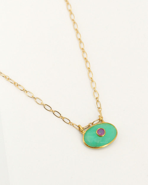 collier à mailles fines et pierre naturelle chrysoprase
