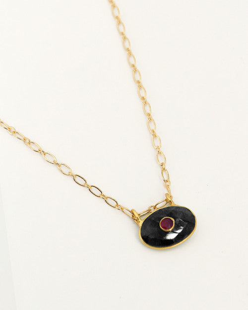 collier à mailles fines et pierre naturelle onyx noir