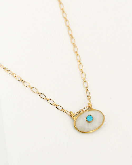 collier à mailles fines et pierre naturelle pierre de lune